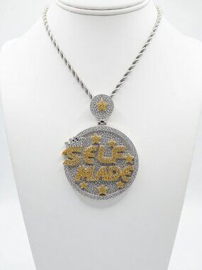 .925 Sterling & CZ Pendant Necklace SELF MADE Gold Tone & 24in Rope Chain
